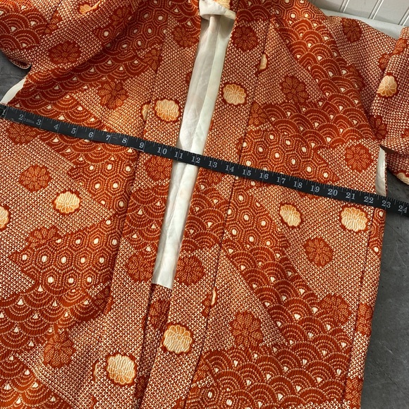Vintage 60s 70s Orange Floral True Kimono Jacket Textured Hippie Psychedelic - Picture 14 of 14